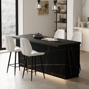 Japandi Style Kitchen Island with Multi-Storage and LED Light