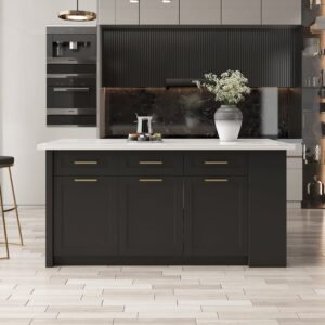 Sintered Stone White&Black Kitchen Island with Storage Modern Kitchen Cabinet