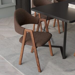 Modern Brown Linen Upholstered Dining Chairs, Set of 6