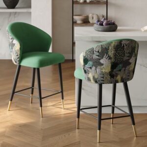Green Velvet Upholstered Counter Stool, 1 Piece