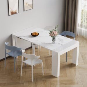 Modern 410mm-1849mm Rectangle Folding Dining Table White Writing Desk with Leaves