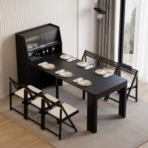 Farmhouse Black Extendable Dining Table with Sideboard