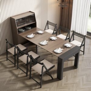 Walnut & Gray Extendable Dining Table with Sideboard