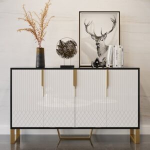 White & Black Sideboard Buffet Table with 4-Door