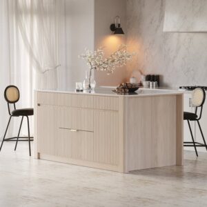 72" Kitchen Island Sintered Stone Top with Storage NaturalModern