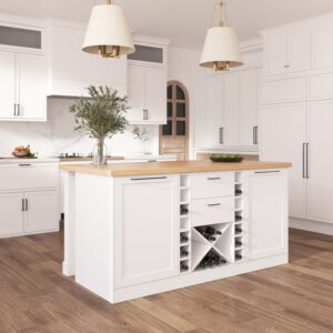 Modern Natural &White Kitchen lsland Kitchen Cabinet with Wine Storage