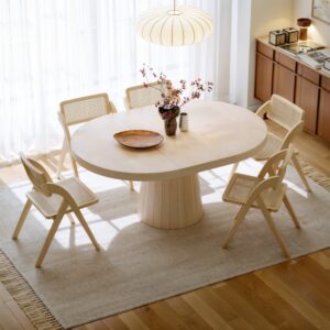 Extendable Japandi Whitewash Finish Dining Table Seats 6