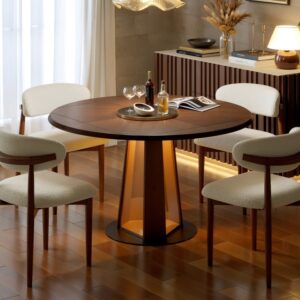 920 mm-1200 mm Solid Wood Extendable Dining Table with Light