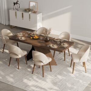 -2000mm Walnut Dining Table & 6 Dining Chairs Set