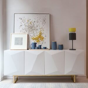 Modern White&Yellow Buffet Sideboard Kitchen Cabinet  Adjustable Shelves