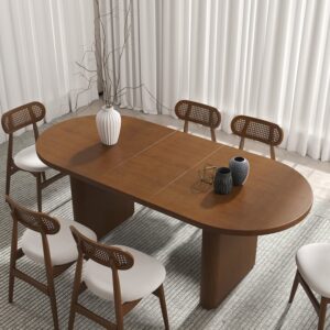 Extendable Japandi Dining Table, Natural Walnut, Oval Shape