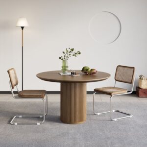 31.5" Round Wood Dining Table for 2, Small Japandi Style