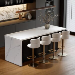 72" Large Kitchen Island with Faux Marble Top & Storage