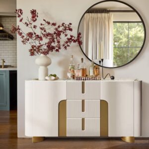 Modern White 1500mm Sintered Stone Sideboard 3 Drawers Kitchen Buffet Table