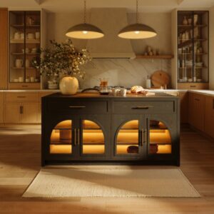 Arune 71" Modern Black Kitchen Island with LED Lights