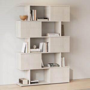 5-Shelf Wash White Bookshelf Etagere Tall Bookcase for Home & Office (72.8" High)