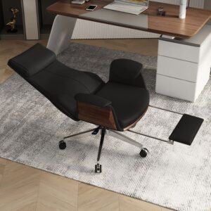 Reclining Leather Office Desk Chair with High Back, Adjustable & Swivel in Black
