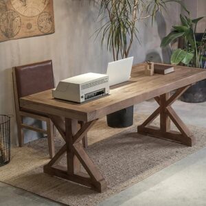 Vintage Style Pine Wood Farmhouse Desk with Trestle Legs in Natural (59.1")