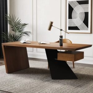 Modern Pine Wood Executive Desk with Floating Drawer, Distressed Office Furniture for Home & Office (55'')