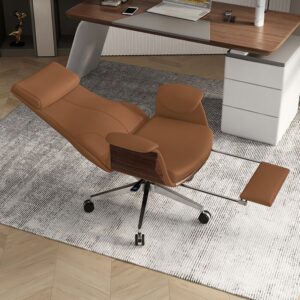 Executive Leather Office Chair, High Back Adjustable Swivel Reclining Desk Chair with Footrest, Brown Modern Executive Chair