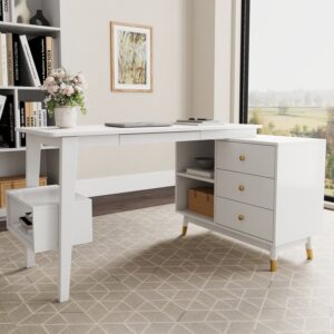 Ultic 47" L-Shaped White Rotating Desk with Storage