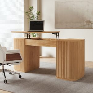 Modern Natural Standing Writing Desk with 2 Doors & Ample Storage Office Desk