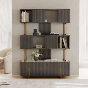 5-Shelf Glossy Black Bookshelf Etagere Tall Bookcase for Home & Office (72.8" High)