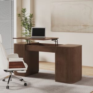 Modern Walnut Standing Desk with 2 Doors & Ample Storage, Executive Office Desk (59.8'')
