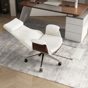 Reclining Leather Office Desk Chair with Adjustable Swivel & High Back in White