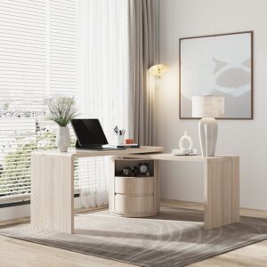 Modern L Shaped Rotatable Wash White Executive Office Desk with Drawers White Office Furniture (1520mm)