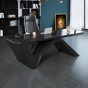 Modern 71" Rectangular Black Writing Desk with Arched Base