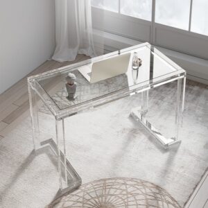 39.4" Modern Rectangular Clear Tempered Glass Office Desk with Drawers for Home & Office