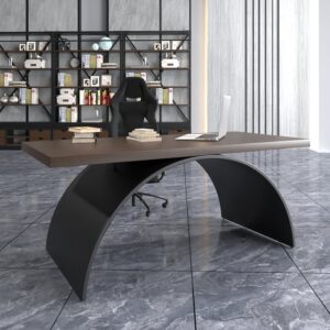 Industrial 63" Rectangular Walnut Wood Desk with Metal Base