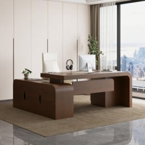 Chicent Walnut L-shaped Modern Executive Desk with Ample Storage Right Hand (1600mm)
