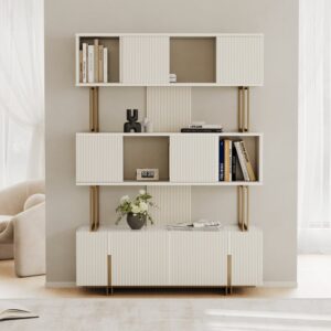 5-Shelf Off-white Bookshelf Etagere Tall Bookcase for Home & Office (72.8" High)