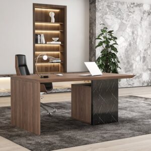 Modern Black & Walnut Wooden Home Office Desk with Movable File Cabinet Office Furniture (1520mm)