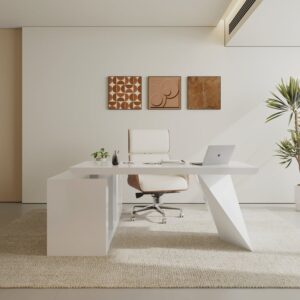 Modern White L-Shape Right Hand Executive Desk & Office Chair Set (1800mm)