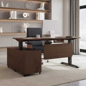 Adjustable Upholstered Swivel Office Chair Faux Leather Comfy Office Chair  Executive with Adjustable Electric Standing Desktop Right Hand (1600mm)