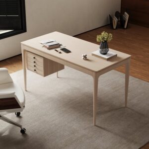 Mid-Century Whitewash Ash Wood Home Office Desk with 3 Drawers