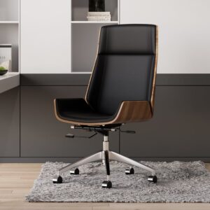 Black Faux Leather Office Chair with Adjustable Height & Wheels for Desk