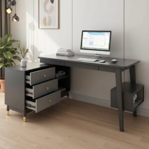 Ultic 47" L-Shaped Black Rotating Desk with Storage
