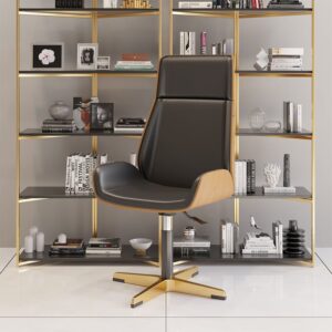 Black Leather Executive Office Chair with High Back & Swivel Base