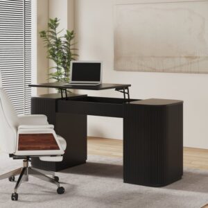 Standing Computer Desk with 2 Doors & Storage, Modern Black Office Desk for Home & Office (59.8'')