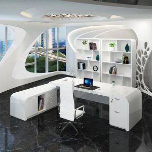 Chicent White L-Shaped Office Desk with Ample Storage & Cabinet (70.9")