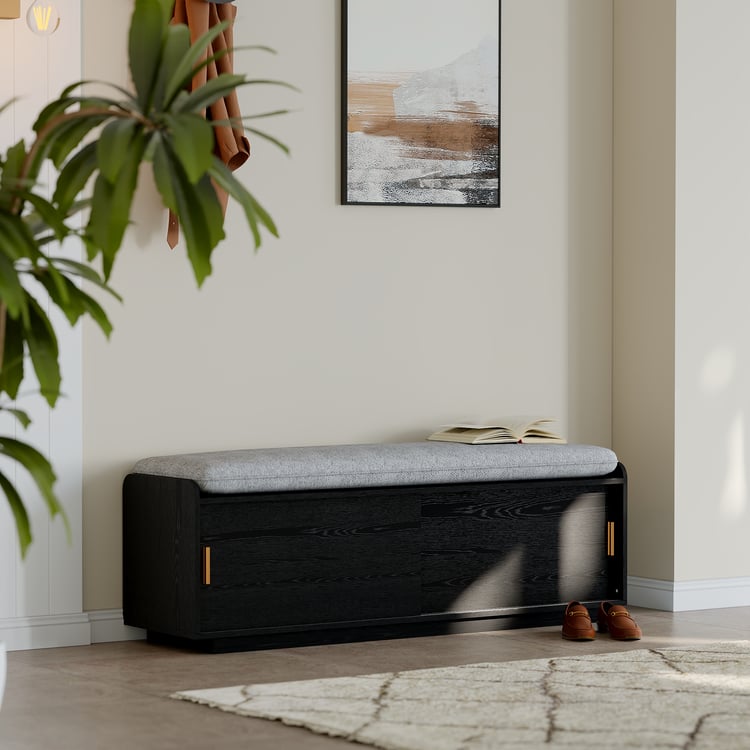2 Doors Shoe Storage Entryway Bench Black Shoe Rack (53")