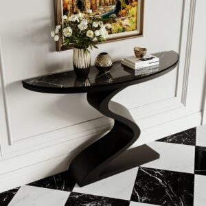 Modern Black Console Table, Sintered Stone Top Entryway Furniture (39.4")