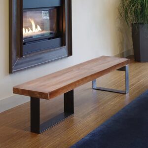 Rustic Natural Wood Bench Entryway Bench with Metal Legs