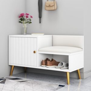 Shoe Storage Entryway Bench Shoe Rack with Storage Cabinet in White (800mm)