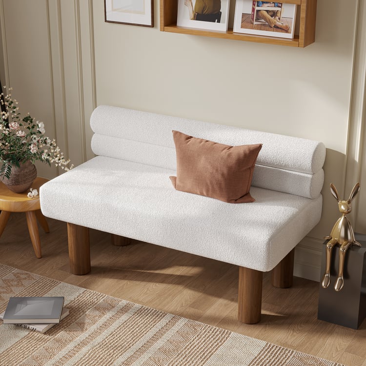 Mid Century Modern Boucle Solid Wood Entryway Bench in White