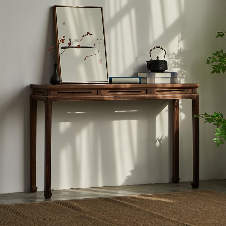 Mid Century Modern Console Table Walnut Solid Wood Entryway Table with 4 Legs